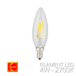 LAMPADINA FILAMENTO CANDELA LED 4W E14 400 LUMEN CALDA 3000K 360° KODAK 41063 DIMMERABILE