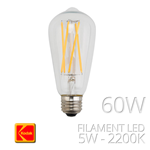 LAMPADINA FILAMENTO LED 5W = 60W E27 600 LUMEN CALDA 2200K 360° KODAK 67000 DIMMERABILE