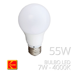 LAMPADINA BULBO LED 7W E27 A19 560 LUMEN NATURALE 4000K 270° KODAK 41004 55W