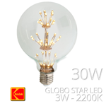 LAMPADINA GLOBO LED STAR ELEGANTE 3W E27 ST64 G125 300 LUMEN CALDA 2200K 270° KODAK 42037