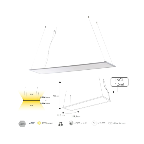 LED-PANEL-30X120-BIS - PANNELLO LED BIANCO BIEMISSIONE 40W 4000LM 4000K  119,5X29,5CM - Intec