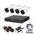 KIT VIDEOSORVEGLIANZA XVR 4CH AI 4 TELECAMERE CVI 4MP 20MT 3.6MM ALIMENTATORE CAVO E HDD 1TB PURPLE