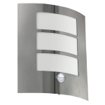 APPLIQUE CITY DA ESTERNO 1 X E27 STRUTTURA ACCIAIO INOX DIFFUSORE POLICARBONATO BIANCO SENSORE PIR IP44 23.5 x 9 H26