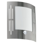 APPLIQUE CITY DA ESTERNO 1 X E27 STRUTTURA ACCIAIO INOX DIFFUSORE POLICARBONATO BIANCO SENSORE PIR IP44 23.5 x 9 H26