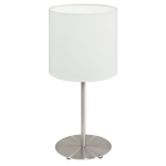 LAMPADA DA TAVOLO ABATJOUR PASTERI 1 X E14 STRUTTURA NICKEL SATINATO DIFFUSORE TESSUTO BIANCO Ø14 H27.5