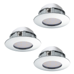 TRE FARETTI DA INCASSO PINEDA LED 3 X 6W 3000K 3 X 500Lm GHIERA CROMATA IP44 Ø7.8 Foro Ø6.5