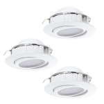 TRE FARETTI DA INCASSO PINEDA REGOLABILI LED 3 X 6W 3000K 3 X 500Lm GHIERA BIANCA IP20 Ø8.4 Foro Ø7.2