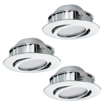 TRE FARETTI DA INCASSO PINEDA REGOLABILI LED 3 X 6W 3000K 3 X 500Lm GHIERA CROMATA IP20 Ø8.4 Foro Ø7.2