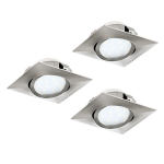 KIT 3 FARETTI GHIERE LED 3 X 6W 3000K 3 X 500Lm INCLUSA POLICARBONATO NICHEL SATINATO 8,4 x 8,4  Foro Ø7,2