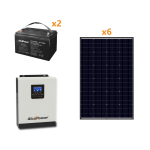 KIT FOTOVOLTAICO OFF-GRID IBRIDO 2.4KW 6 PANNELLI 160W INVERTER 2400W 2 BATTERIE PIOMBO 12V 100AH