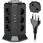 TORRETTA MULTIPRESA 12 PRESE TRIVALENTI BIPASSO SCHUKO 3 USB-A 2 USB-C 2 INTERRUTTORI