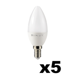 KIT 5 LAMPADINE LED OLIVA E14 5W LUCE CALDA 3000°K 400 LUMEN 35W 25000 ORE