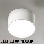 PLAFONIERA TONDA 12W LED NATURALE 4000K 1020LM METALLO BIANCO OPACO D.12CM H.65